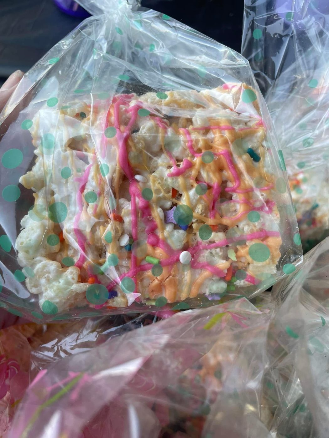 Colorful popcorn treat bag at a S’more Dogs bake sale